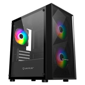 UNYKACH CAJA MICRO ATX UNYKA MIR B200 BLACK VIDRIO TEMPLADO  3VENT ARGB·Desprecintado