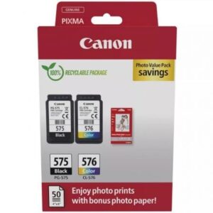 Cartucho de Tinta Original Canon PG-575 + CL-576 Multipack/ Negro/ Tricolor + Papel Fotogr?fico