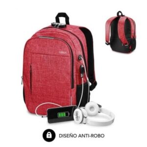 Mochila Subblim Urban Lock para Port?tiles hasta 16'/ Puerto USB/ Antirrobo/ Roja