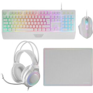 Pack Gaming Mars Gaming MCP124PROWES/ Teclado + Rat?n ?ptico + Auriculares + Alfombrilla/ Blanco