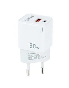 CARGADOR  5V ENCHUFE 2 X USB,  TYPE C, USB, 30W BLANCO PN: TQWC-GANQCPD30WT EAN: 8433281012561