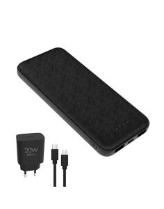 POWERBANK 10000 MAH PLATINET   + CARGADOR 20W + CABLE USB C