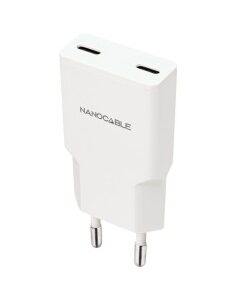CARGADOR  5V ENCHUFE USB TYPE  C X2 NANOCABLE 20W BLANCO