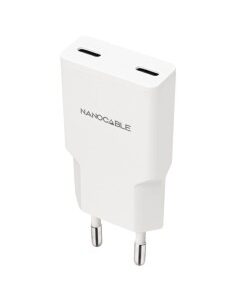 CARGADOR  5V ENCHUFE USB TYPE  C X2 NANOCABLE 30W BLANCO