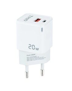 CARGADOR  5V ENCHUFE 2 X USB   TYPE C, USB, 20W BLANCO