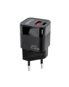 CARGADOR  5V ENCHUFE 2 X USB   TYPE C, USB, 20W NEGRO