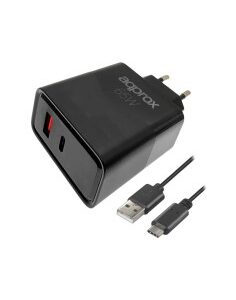 CARGADOR 65W ENCHUFE APPROX 1X USB A, 1X USB TYPE C NEGRO